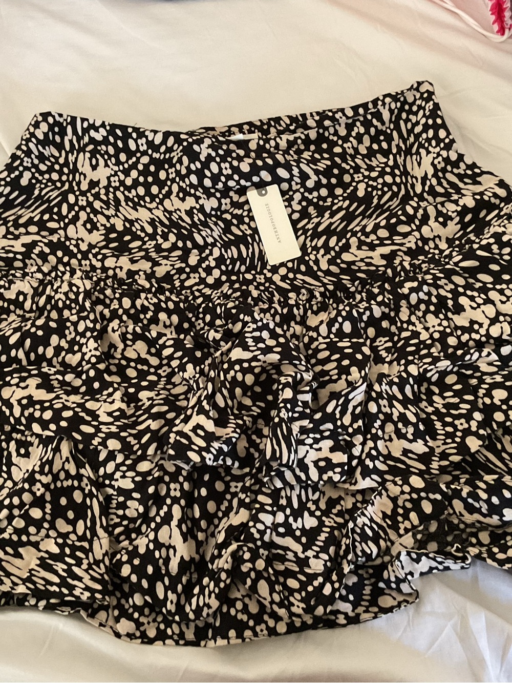 Maeve Black and Cream Ruffled Mini Skirt